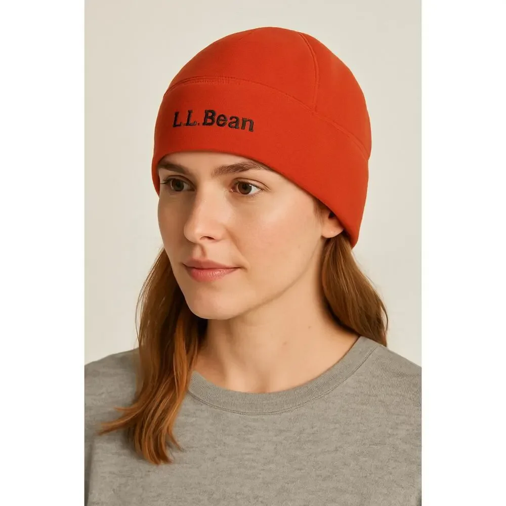 New L.L. Bean Polartec Windbloc Fleece Beanie Orange Unisex L/XL Unisex